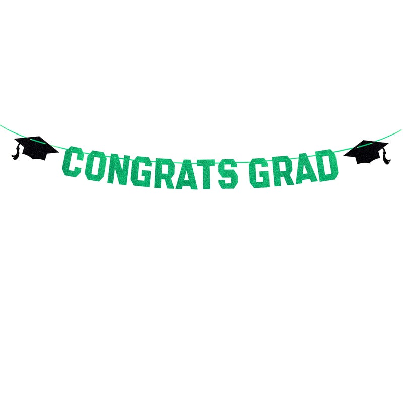Gexolenu Green Class of 2025 Graduation Theme Party Decoration Banner, Congrats Grad Banner, Black Glitter Graduation Banner, 2025 Black Congratulations Grad Party Decorations - Image 1